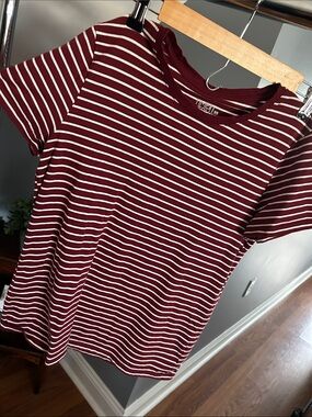 Time and Tru Striped Tee - Burgundy and White